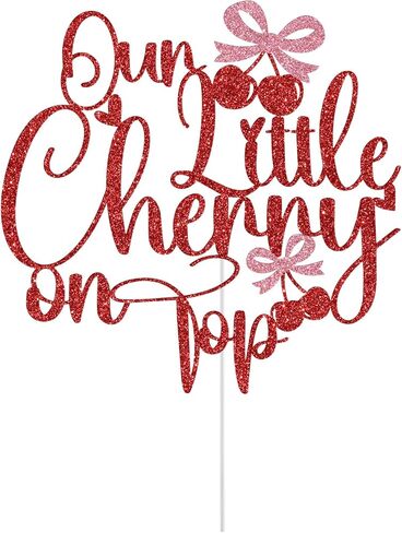Our Little Cherry On Top Cake Topper, Cherry Birthday Cake Decorations, She's The Cherry on Top, Summer Fruit Theme Baby Shower Birthday Party Decorations, Red Glitter in Saudi Arabia