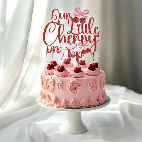 Our Little Cherry On Top Cake Topper, Cherry Birthday Cake Decorations, She's The Cherry on Top, Summer Fruit Theme Baby Shower Birthday Party Decorations, Red Glitter in Saudi Arabia