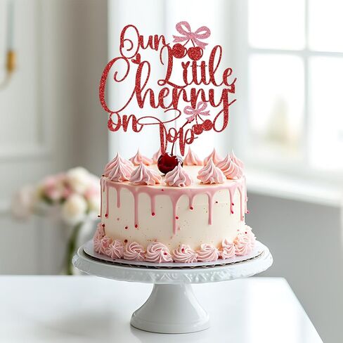 Our Little Cherry On Top Cake Topper, Cherry Birthday Cake Decorations, She's The Cherry on Top, Summer Fruit Theme Baby Shower Birthday Party Decorations, Red Glitter in Saudi Arabia