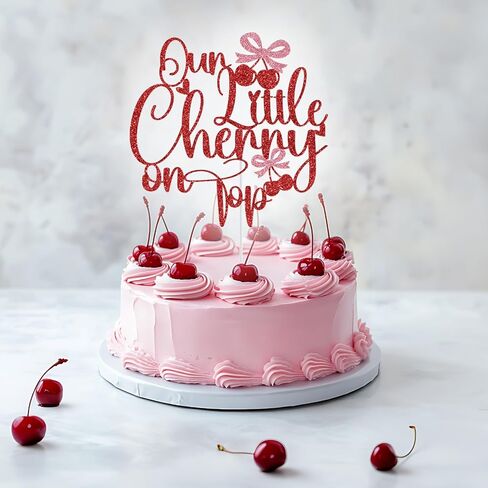Our Little Cherry On Top Cake Topper, Cherry Birthday Cake Decorations, She's The Cherry on Top, Summer Fruit Theme Baby Shower Birthday Party Decorations, Red Glitter in Saudi Arabia