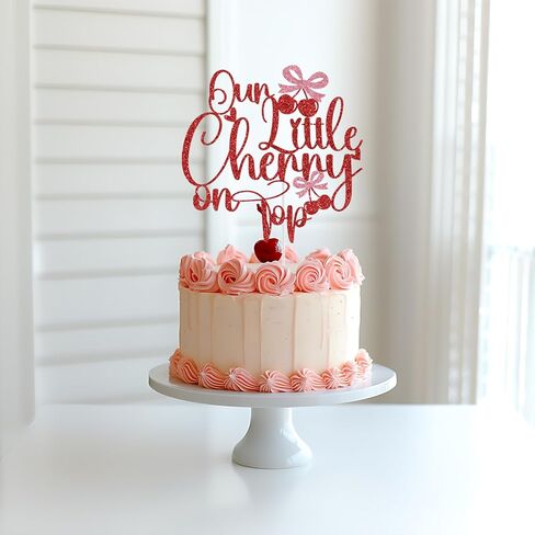 Our Little Cherry On Top Cake Topper, Cherry Birthday Cake Decorations, She's The Cherry on Top, Summer Fruit Theme Baby Shower Birthday Party Decorations, Red Glitter in Saudi Arabia