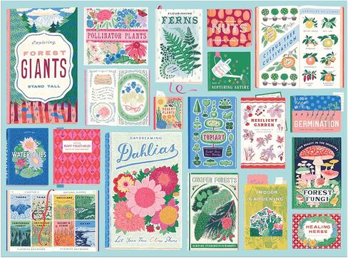 رف كتب Galison Ever Upward Botanist Bookshelf - أحجية الصور المقطوعة 1000 قطعة تتميز بعمل فني جميل لكتب تحت عنوان زراعة الأزهار في مجموعة in Saudi Arabia