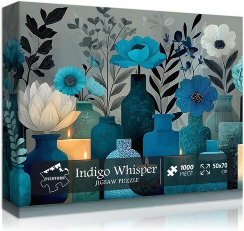 Blue Flower Puzzles for Adults 1000 Pieces,PICKFORU Indigo Whisper Jigsaw Puzzle, Elegant Plant Floral Vase Puzzles, Challenge for Adults Modern Aesthetic in Saudi Arabia