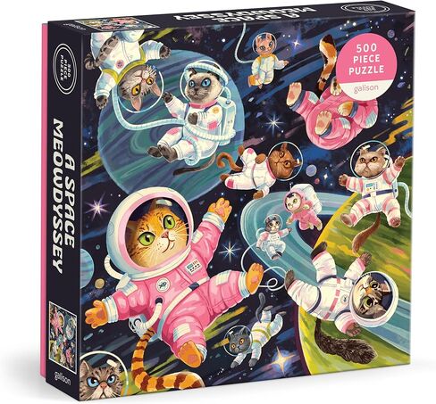 Galison Space Meowdyssey – 1000 Piece Jigsaw Puzzle Featuring Beautiful Artwork of A Cosmic Cat Filled Galaxy in Saudi Arabia