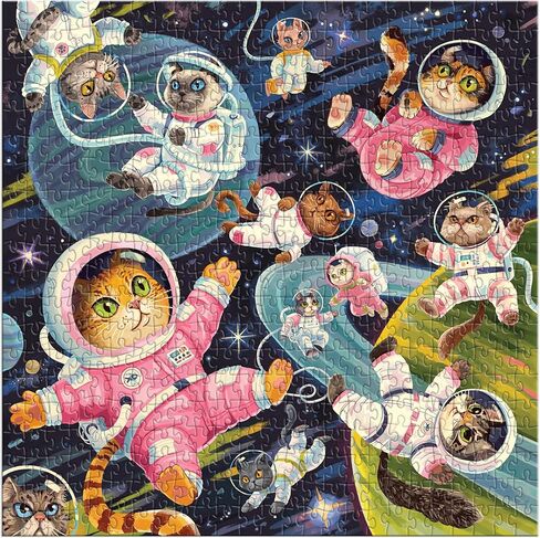 Galison Space Meowdyssey – 1000 Piece Jigsaw Puzzle Featuring Beautiful Artwork of A Cosmic Cat Filled Galaxy in Saudi Arabia