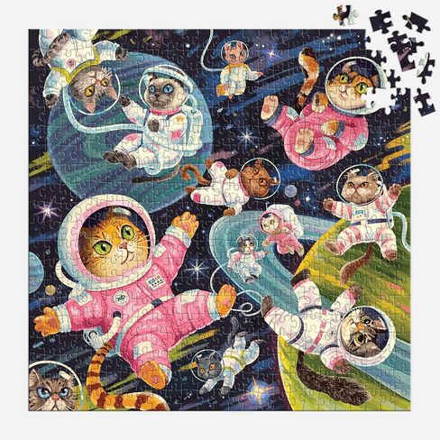 Galison Space Meowdyssey – 1000 Piece Jigsaw Puzzle Featuring Beautiful Artwork of A Cosmic Cat Filled Galaxy in Saudi Arabia