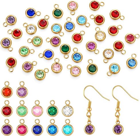 36Pcs Birthstone Charms Round Charms Crystal Charm Pendants for Necklace Bracelets Earrings Jewelry Keychain Making DIY Crafts（12 Colors） in Saudi Arabia