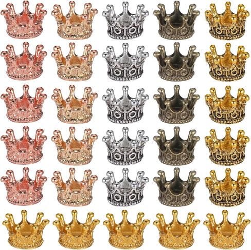 30 PCS Mini Crowns for Crafts, Mixed Color Vintage Crown Charms 3D Alloy King Crown‘s Beads Large Hole Spacer Beads for DIY Crafts Jewelry Necklace Making Supplies in Saudi Arabia