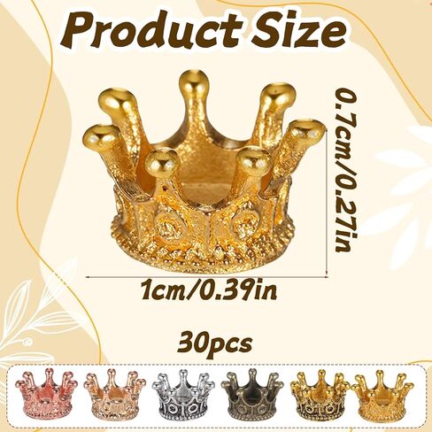 30 PCS Mini Crowns for Crafts, Mixed Color Vintage Crown Charms 3D Alloy King Crown‘s Beads Large Hole Spacer Beads for DIY Crafts Jewelry Necklace Making Supplies in Saudi Arabia