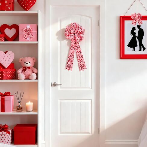 Whaline Valentine's Day Wired Edge Ribbons Craft Ribbon Pink Red Glitter Heart Fabric Wrapping Ribbon for Bow Wreath Party Home Decor, 2.5 in, 10 Yards in Saudi Arabia