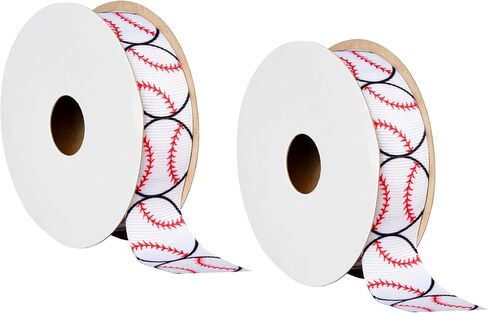 Offray 453955 7/8" Wide Grosgrain Ribbon for Gift Wrapping, Decoration, and Crafts, Two Pack of 3-Yard Spools, Baseball Pattern in Kuwait