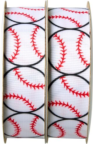 Offray 453955 7/8" Wide Grosgrain Ribbon for Gift Wrapping, Decoration, and Crafts, Two Pack of 3-Yard Spools, Baseball Pattern in Kuwait