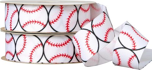 Offray 453955 7/8" Wide Grosgrain Ribbon for Gift Wrapping, Decoration, and Crafts, Two Pack of 3-Yard Spools, Baseball Pattern in Kuwait