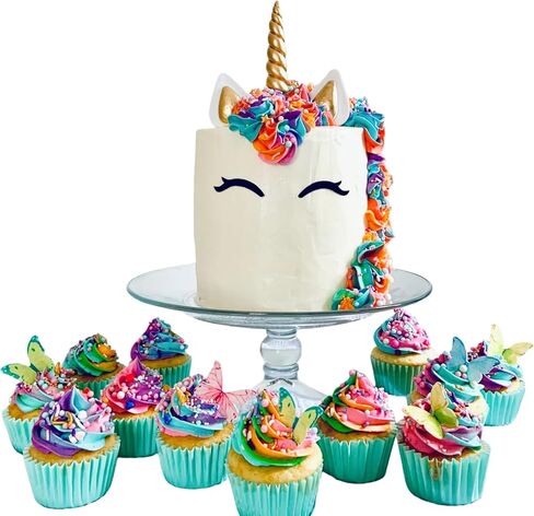 Unicorn Theme Cake Topper Set with Gold Horn, Ears, Eyelashes, Butterfly Decorations for Birthday, Baby Shower, Wedding Parties in Saudi Arabia