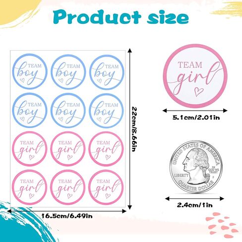 120 Pcs Gender Reveal Stickers Team Boy or Girl Round Pink or Blue Stickers Self Adhesive Decals Labels Baby Shower Party Games Decorations Supplies for Wrapping Scrapbook Envelope in Saudi Arabia