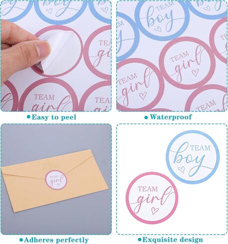 120 Pcs Gender Reveal Stickers Team Boy or Girl Round Pink or Blue Stickers Self Adhesive Decals Labels Baby Shower Party Games Decorations Supplies for Wrapping Scrapbook Envelope in Saudi Arabia