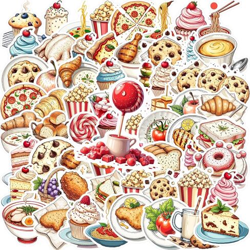 100 PCS Waterproof Vinyl Fast Food Stickers Cute Dessert Decals for Laptops Skateboards Water Bottles Aesthetic Graffiti Kawaii Stickers Pack for Teens Adults Kids in Saudi Arabia