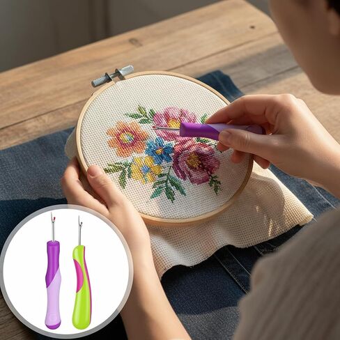 2Pcs Seam Rippers for Sewing Thread Ripper Ergonomic Grip Thread Stitch Remover Tool Embroidery Removal Tool for Sewing Crafting Knitting Embroidery Supplies (Purple+Green) in Saudi Arabia