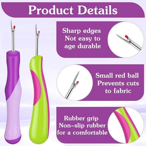 2Pcs Seam Rippers for Sewing Thread Ripper Ergonomic Grip Thread Stitch Remover Tool Embroidery Removal Tool for Sewing Crafting Knitting Embroidery Supplies (Purple+Green) in Saudi Arabia