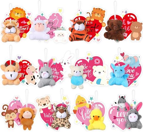 Hanaive 24 Pack Valentine Stuffed Animals Bulk for Kids with Heart Cards Mini Animal Plush Keychain Set Cute Valentine‘s Day Party Favors for Students Exchange Gifts Classroom Game Prize in Saudi Arabia