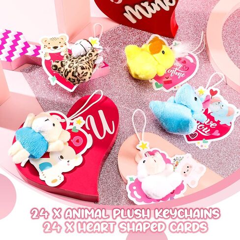 Hanaive 24 Pack Valentine Stuffed Animals Bulk for Kids with Heart Cards Mini Animal Plush Keychain Set Cute Valentine‘s Day Party Favors for Students Exchange Gifts Classroom Game Prize in Saudi Arabia