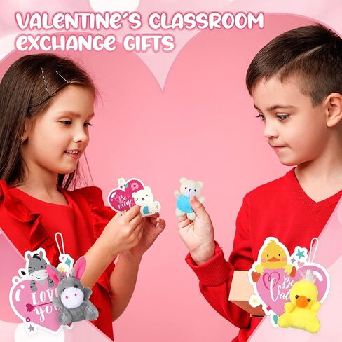 Hanaive 24 Pack Valentine Stuffed Animals Bulk for Kids with Heart Cards Mini Animal Plush Keychain Set Cute Valentine‘s Day Party Favors for Students Exchange Gifts Classroom Game Prize in Saudi Arabia