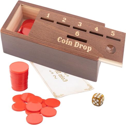 Coin Drop Game for 2-6 Players,Penny Game Contains 50 Coins,Wooden Game Box and 1 Dice,a Fun Board Game to Interact with Family and Friends in Saudi Arabia