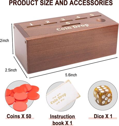 Coin Drop Game for 2-6 Players,Penny Game Contains 50 Coins,Wooden Game Box and 1 Dice,a Fun Board Game to Interact with Family and Friends in Saudi Arabia