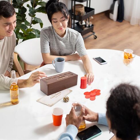 Coin Drop Game for 2-6 Players,Penny Game Contains 50 Coins,Wooden Game Box and 1 Dice,a Fun Board Game to Interact with Family and Friends in Saudi Arabia