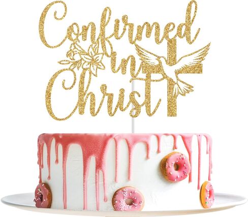 Confirmed in Christ Cake Topper, Blessing Confirmation, God Bless, Religious Wedding Baptism Christening Baby Shower 1st Birthday Party Decorations, Gold Glitter in Saudi Arabia