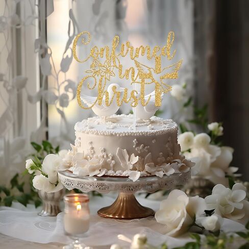 Confirmed in Christ Cake Topper, Blessing Confirmation, God Bless, Religious Wedding Baptism Christening Baby Shower 1st Birthday Party Decorations, Gold Glitter in Saudi Arabia