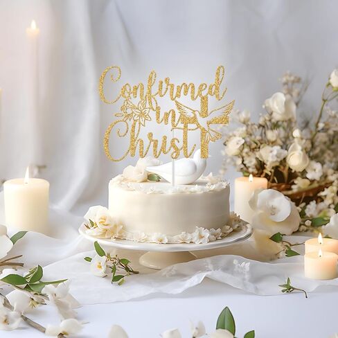 Confirmed in Christ Cake Topper, Blessing Confirmation, God Bless, Religious Wedding Baptism Christening Baby Shower 1st Birthday Party Decorations, Gold Glitter in Saudi Arabia