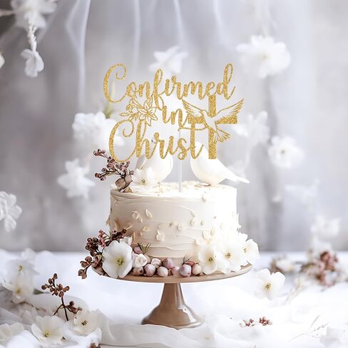 Confirmed in Christ Cake Topper, Blessing Confirmation, God Bless, Religious Wedding Baptism Christening Baby Shower 1st Birthday Party Decorations, Gold Glitter in Saudi Arabia