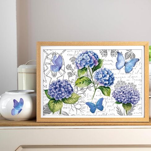 6 Sheets Vintage Floral Rub on Transfers, Blue Blooming Hydrangeas Rub on Transfer for Crafts and Furniture, Flowers Butterflies Stickers Decal for DIY Wood Furniture Wall Office Decor 11.8 x 7.9 Inch in Saudi Arabia