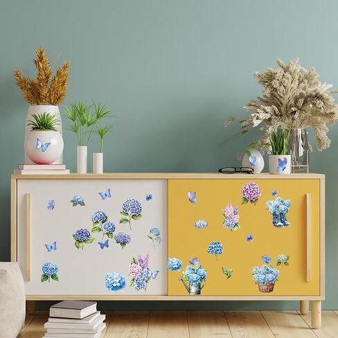 6 Sheets Vintage Floral Rub on Transfers, Blue Blooming Hydrangeas Rub on Transfer for Crafts and Furniture, Flowers Butterflies Stickers Decal for DIY Wood Furniture Wall Office Decor 11.8 x 7.9 Inch in Saudi Arabia