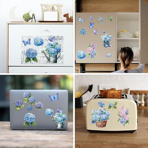 6 Sheets Vintage Floral Rub on Transfers, Blue Blooming Hydrangeas Rub on Transfer for Crafts and Furniture, Flowers Butterflies Stickers Decal for DIY Wood Furniture Wall Office Decor 11.8 x 7.9 Inch in Saudi Arabia