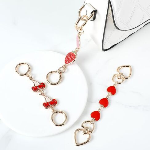3 Pcs Bag Extender Chain Cherry Purse Straps Replacement Chain Gold Bag Extender Chain Hearts Purse Strap Extender Red Purse Strap Replacement Purse Accessories Bag Charms for Handbags in Saudi Arabia