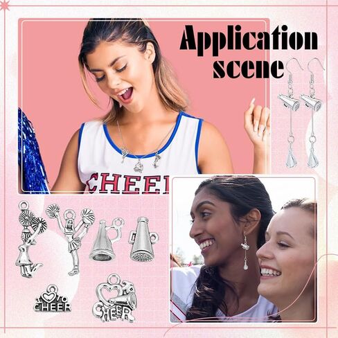 UNICRAFTALE حوالي 72 قطعة من سلسلة التشجيع المعلقات 6 أنماط سحر التشجيع المعدنية سحر الرياضة المدرسية مع حلقة العتيقة الفضة الجمباز سحر DIY القرط قلادة سوار صنع المجوهرات in Kuwait