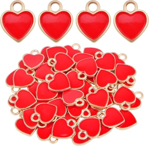 50pcs Enamel Red Heart Shaped Charms Alloy Love Heart Dangle Pendants Valentine’s Day Hanging Ornaments for DIY Bracelet Necklace Earrings Jewelry Making Decor in Saudi Arabia