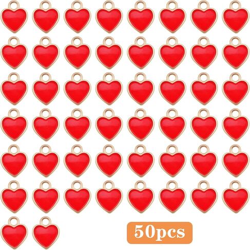50pcs Enamel Red Heart Shaped Charms Alloy Love Heart Dangle Pendants Valentine’s Day Hanging Ornaments for DIY Bracelet Necklace Earrings Jewelry Making Decor in Saudi Arabia