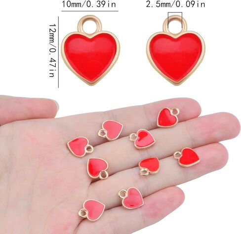 50pcs Enamel Red Heart Shaped Charms Alloy Love Heart Dangle Pendants Valentine’s Day Hanging Ornaments for DIY Bracelet Necklace Earrings Jewelry Making Decor in Saudi Arabia
