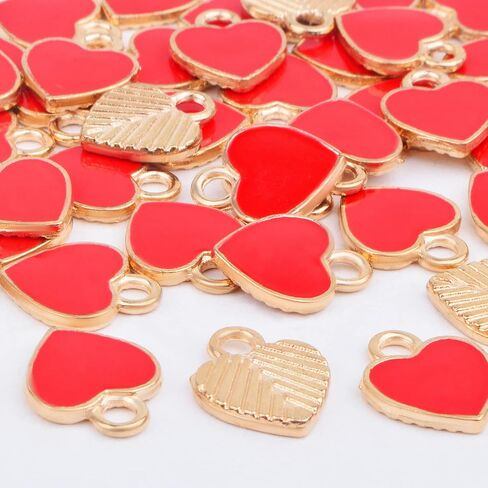 50pcs Enamel Red Heart Shaped Charms Alloy Love Heart Dangle Pendants Valentine’s Day Hanging Ornaments for DIY Bracelet Necklace Earrings Jewelry Making Decor in Saudi Arabia