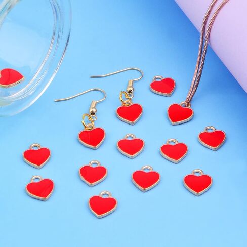 50pcs Enamel Red Heart Shaped Charms Alloy Love Heart Dangle Pendants Valentine’s Day Hanging Ornaments for DIY Bracelet Necklace Earrings Jewelry Making Decor in Saudi Arabia