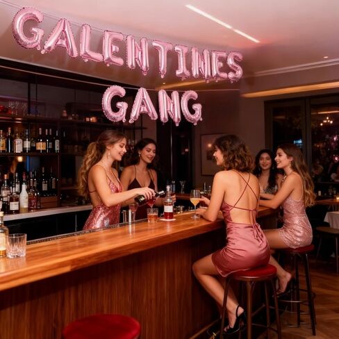 لافتة Happy Galentine's Day ديكورات Galentines Gang Bolloons، لوازم حفلات Galentines وإكسسواراتها للفتيات والسيدات الليلية ودعامات الصور، وردي in Kuwait