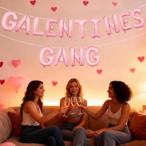 لافتة Happy Galentine's Day ديكورات Galentines Gang Bolloons، لوازم حفلات Galentines وإكسسواراتها للفتيات والسيدات الليلية ودعامات الصور، وردي in Kuwait