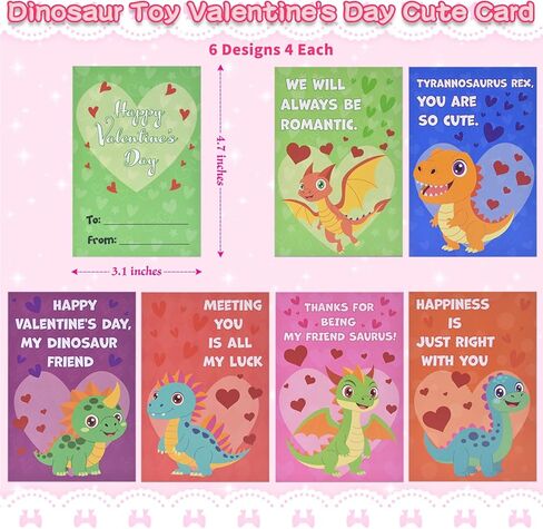 Pinkcow Valentines Day Gifts for Kids Classroom - 3-in-1 Dinosaur Building Blocks with Valentines Cards for Toddler Class School Exchange - Dinosaur Toys for Party Favors, Boys Girls - 24 Packs in Saudi Arabia
