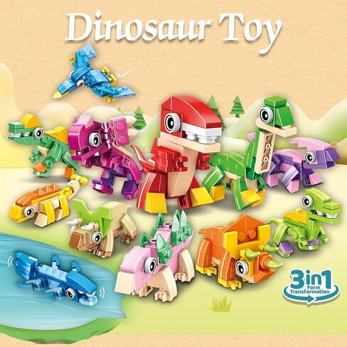 Pinkcow Valentines Day Gifts for Kids Classroom - 3-in-1 Dinosaur Building Blocks with Valentines Cards for Toddler Class School Exchange - Dinosaur Toys for Party Favors, Boys Girls - 24 Packs in Saudi Arabia