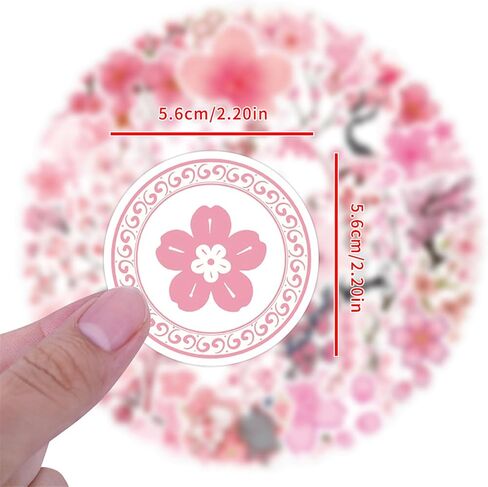 Sakura Stickers, 50PCs Pack, Cherry Blossom Waterproof Vinyl Decals for Laptop, Hydro Flask, Water Bottle Phone Stickers for Teens, Durable Party Supply Decals as Gifts (Sakura) in Saudi Arabia