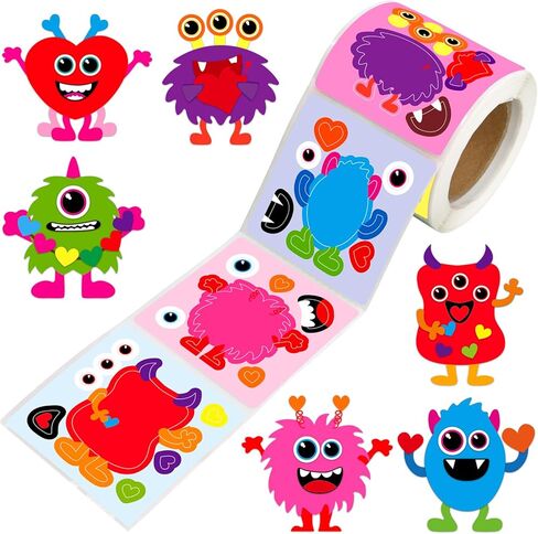 Ceiba Tree Valentines Day Monster Stickers for Kids Make Your Own Monster Sticker Rolled Scene Sticker for Classroom Happy Valentine's Day Gifts Girls Boys Party Favors in Saudi Arabia