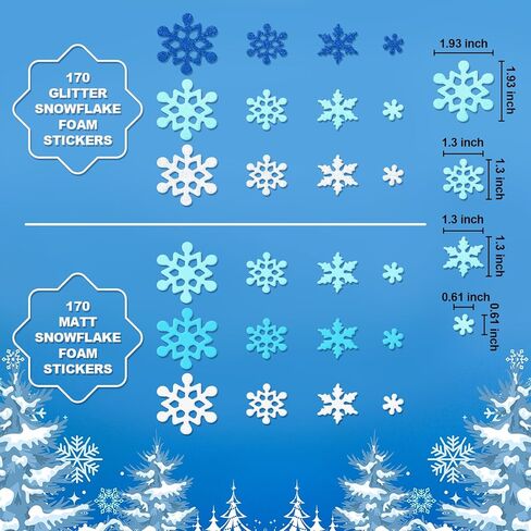 335 Pieces Snowflake Foam Stickers Blue and White Snowflake Snow Shape Foam Stickers Self-Adhesive for Kids Crafts Christmas New Year Winter Holiday Decorations Party DIY Supplies in Saudi Arabia